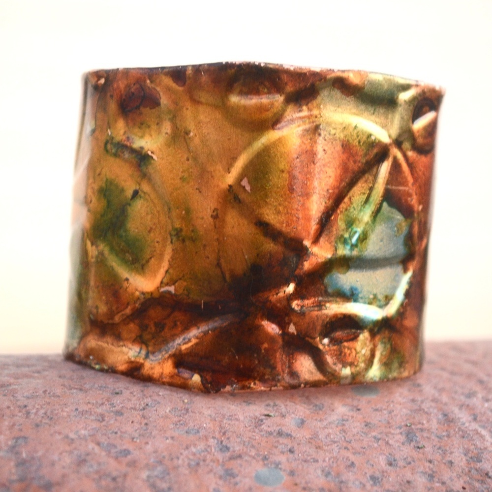 Abstract Copper Psychedelic Wide Cuff Bracelet Handmade Gift Colorful